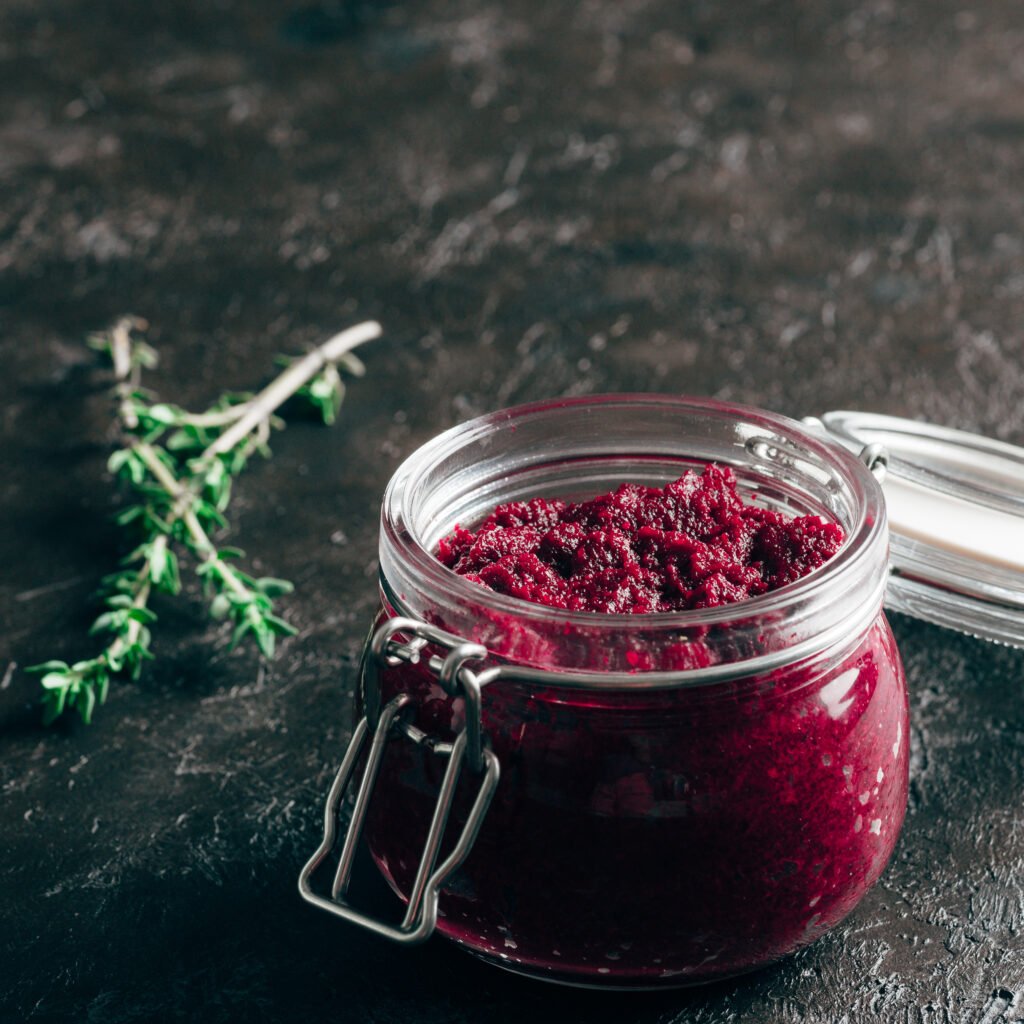 beetroot pesto with copy space