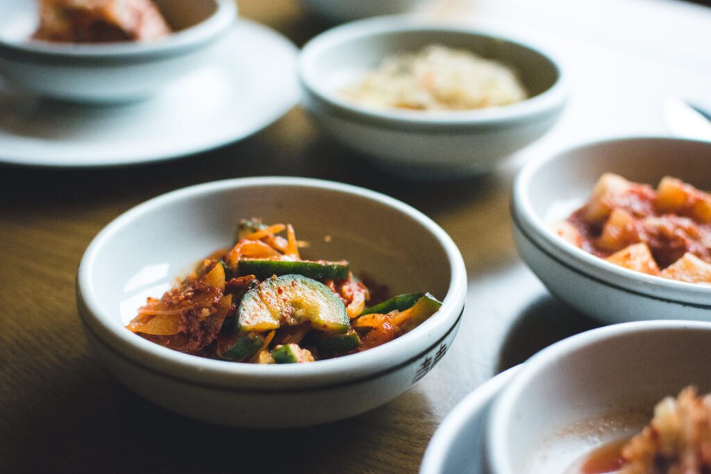korean bowl of fermented vegetables in a restaurant
